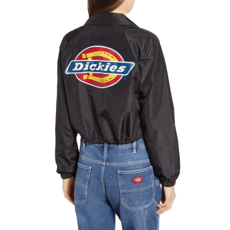 Knitted Design Dickies Women's Logo Crop Windbreaker Jacket Black Size X-Large
