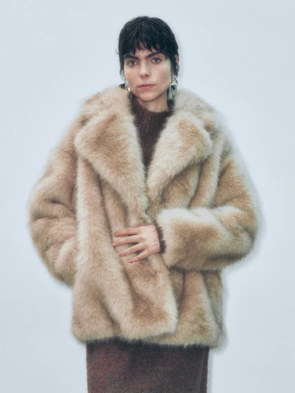 Simple Elegance Notched Collar Fur Jackets