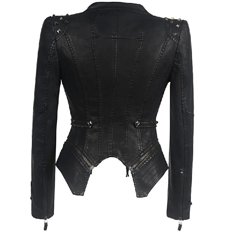 Romantic And Fresh Rosetic Jacket Women Faux Leather