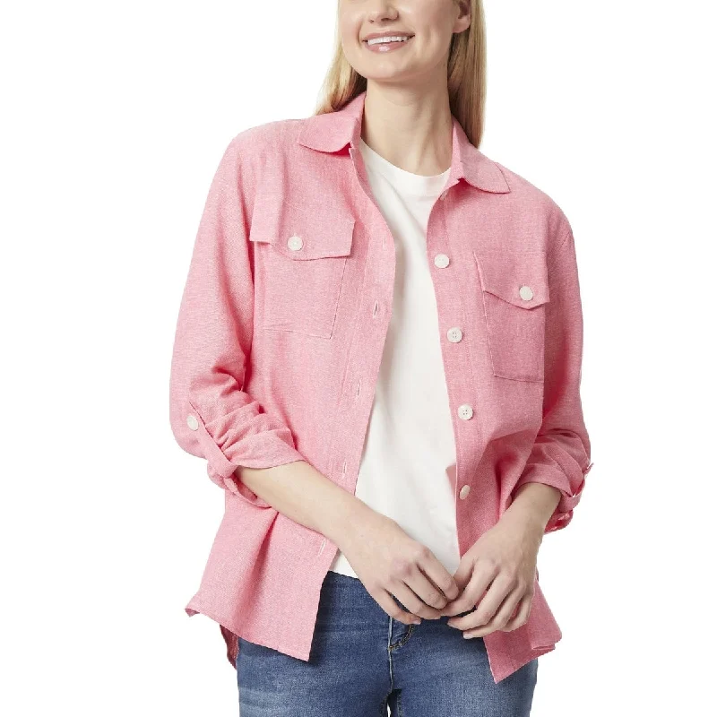 New Season Series Jones New York Women's Shacket With Rolled Tab Jacket Pink Size Medium