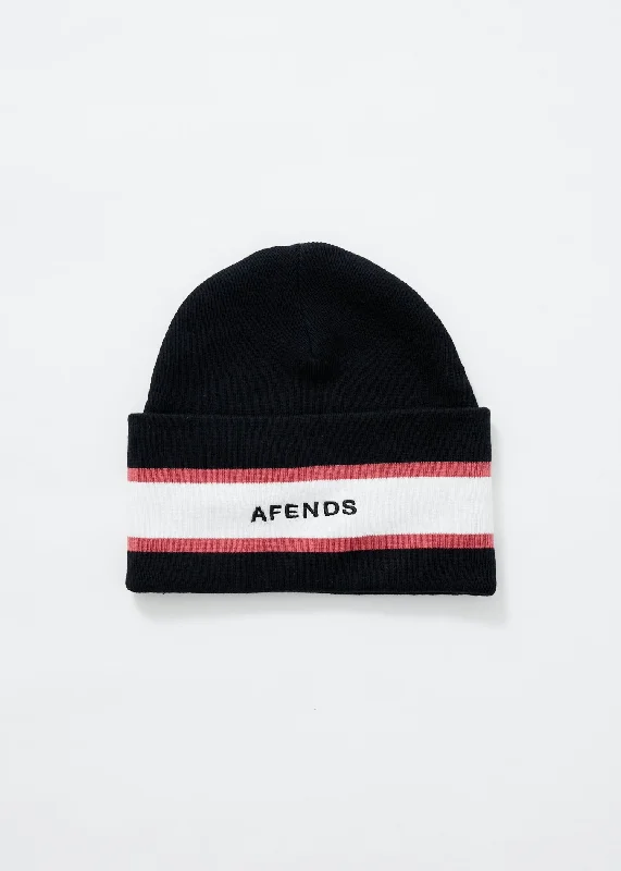 Fashion Style AFENDS Unisex Campbell  - Recycled Stripe Beanie - Black