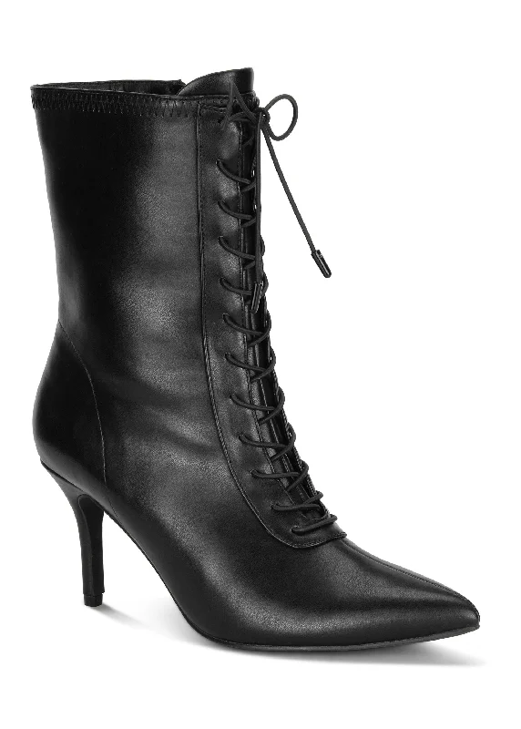 Fashion And Simplicity Lace Up Booties - Black