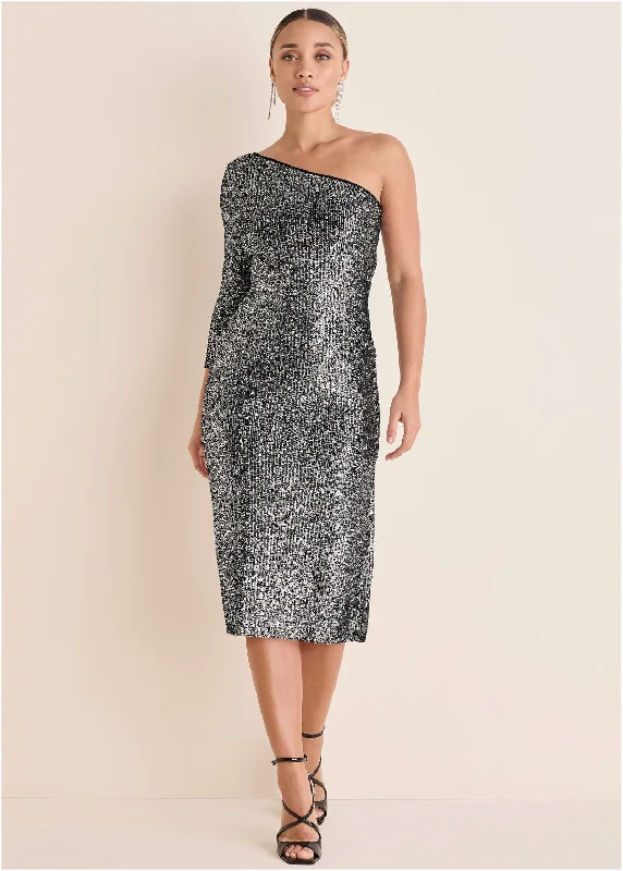 Chic Lounge All Over Sequin Midi Dress - Silver