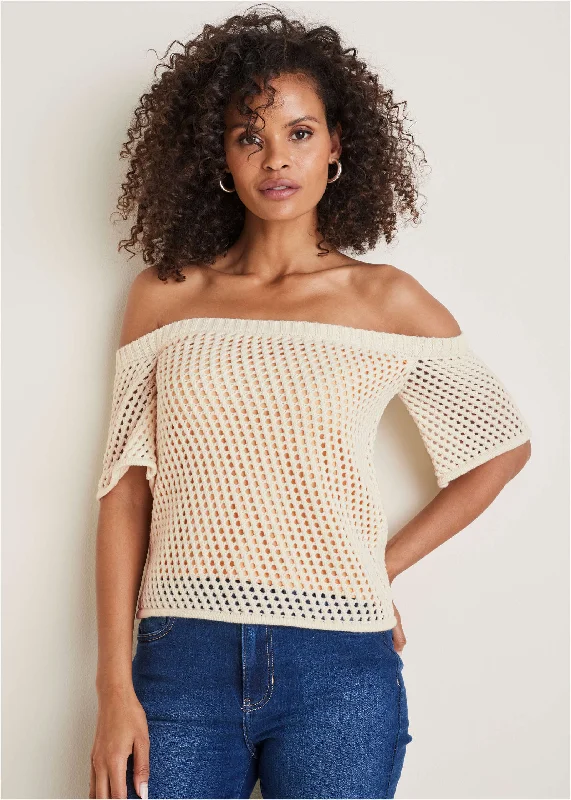 Chic Comfort Wear Off-Shoulder Knit Sweater - Off White