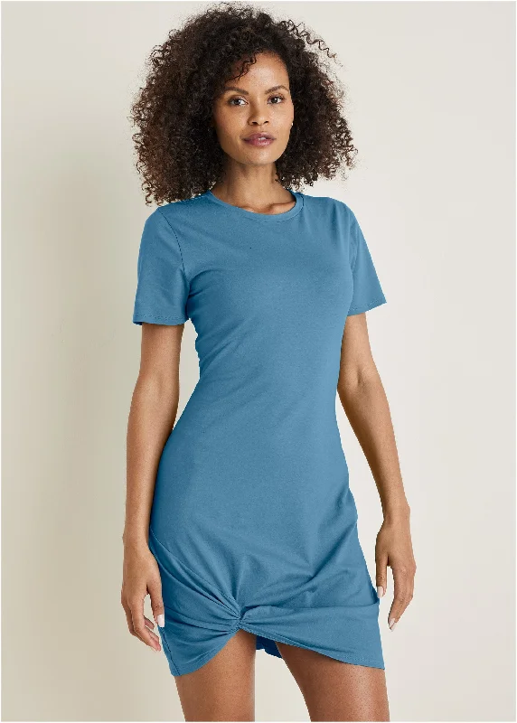 Easy Wear Chic Side Twist T-Shirt Dress - Niagara