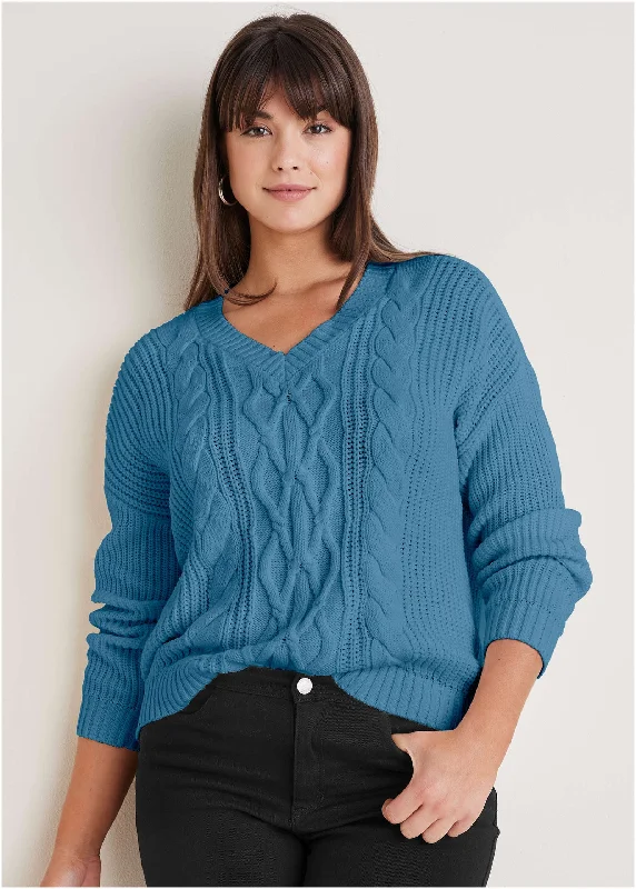 Comfortable Lounge Wear Cable Knit Sweater - Niagara