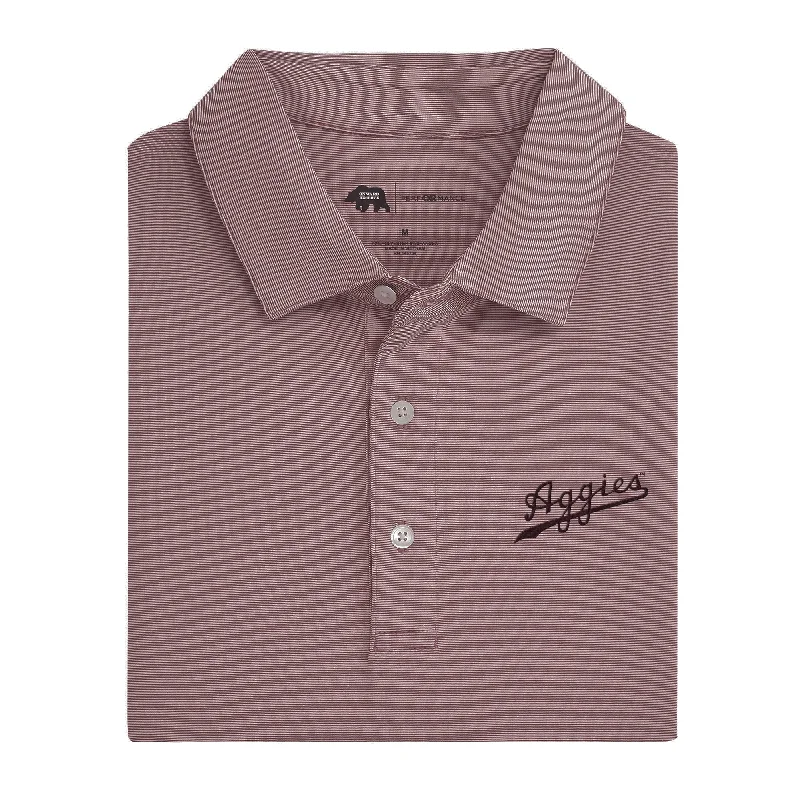 Casual And Casual Hairline Stripe Aggies Script Polo