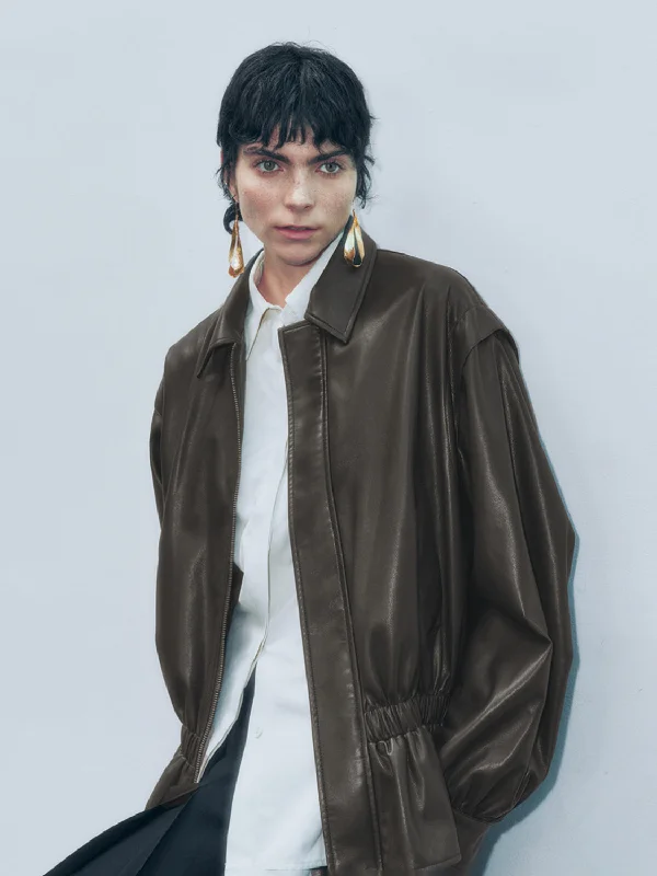 Simple Style Tapered Waist Vegan Leather Jackets