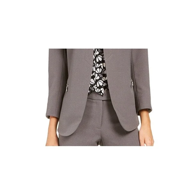 Personal Design Anne Klein Women's Contour Stretch Zip Pocket Jacket Gray Size 0