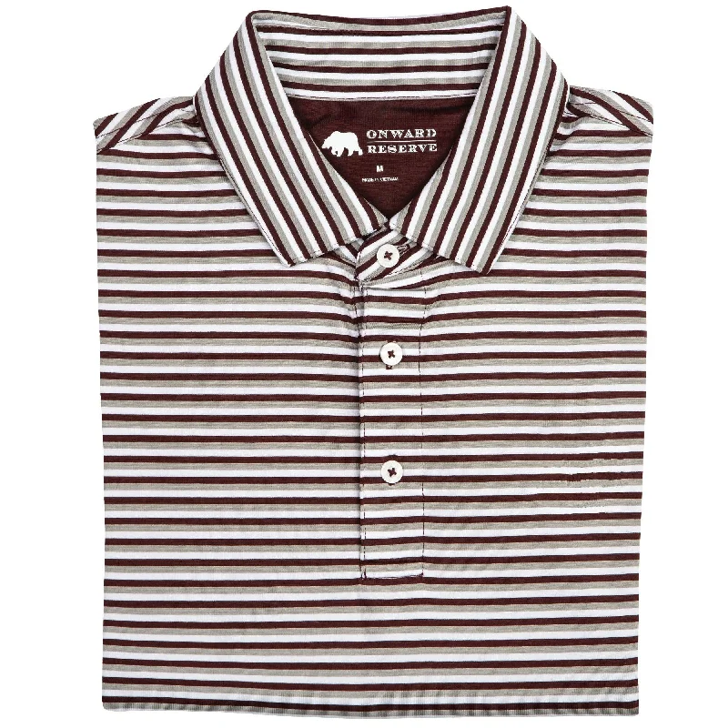 Advanced Customization Triple Stripe Performance Polo - Maroon/Gray