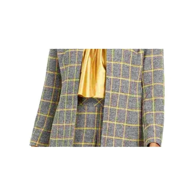 Eye-catching Personality Kasper Women's Black Open Front Plaid Wear To Work Jacket Yellow Size 6