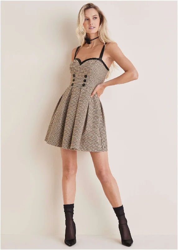Fresh And Elegant Plaid Mini Dress - Cream Multi