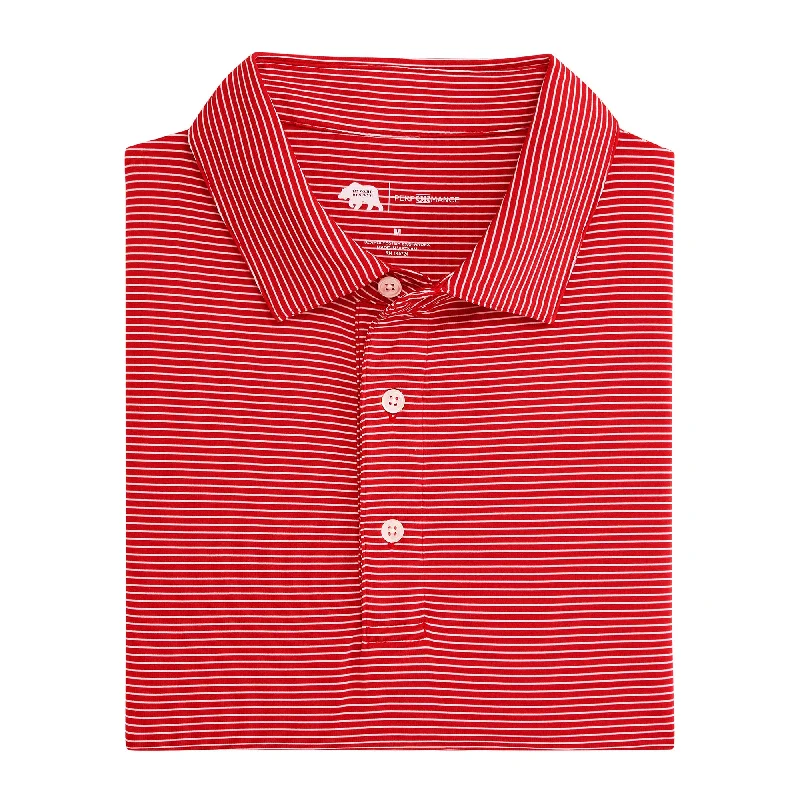 Dessert Matching Birdie Stripe Performance Polo - Red/White