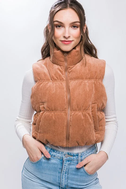 Soft Fashion Corduroy Zip Puffer Vest