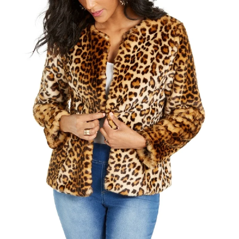Classic Series Thalia Sodi Women's Faux Fur Leopard Print Jacket Beige Size Small