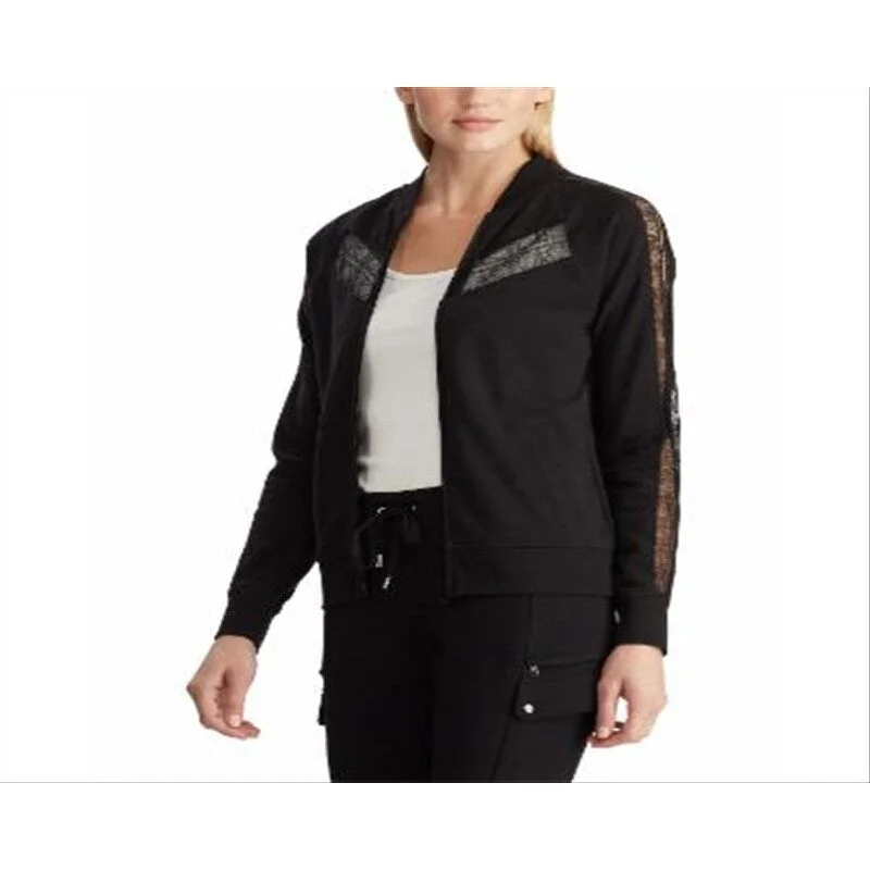 Effortless Comfort Ralph Lauren Women's Lace Trim Fleece Jacket Black Size -M