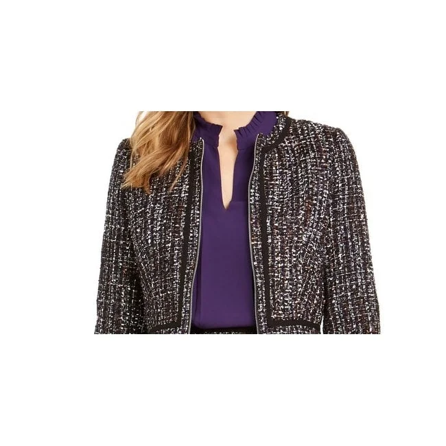 Quality Tailoring Calvin Klein Women's Tweed Zip Front Collarless Jacket Black Size 2