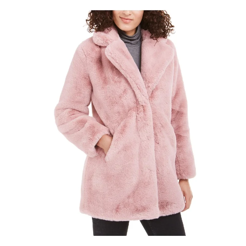 Elegant Wear Apparis Women's Faux Pocketed Lined Button Down Winter Jacket Coat Pink Size X-Large