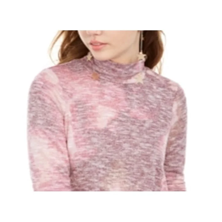 Embroidery Design Love Fire Junior's Plush Tie Dye Turtleneck Top Purple Size X-Large