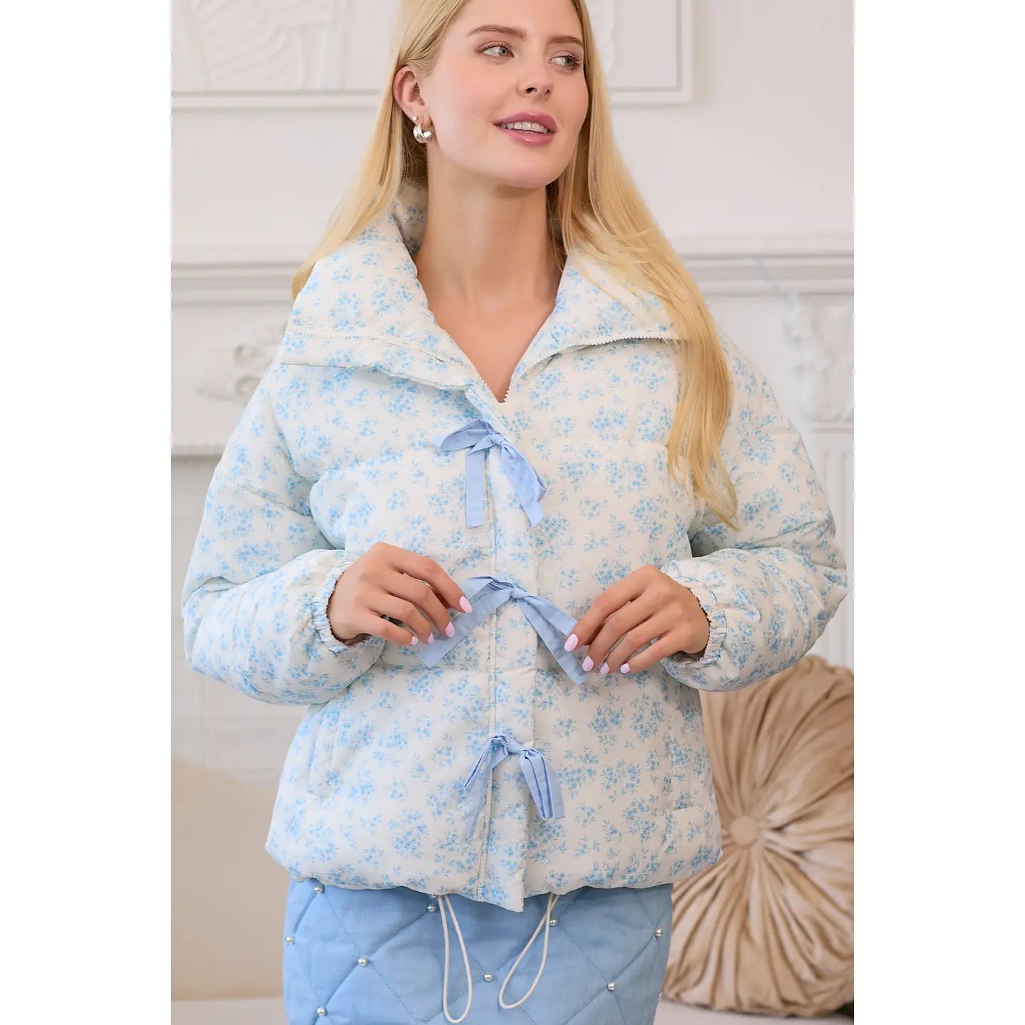 Classic Choice Blue Bow Puffer Coat