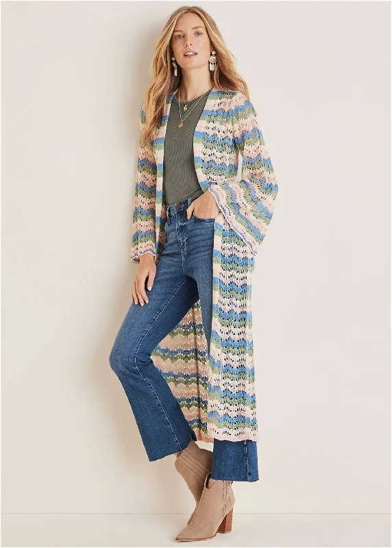 Comfy Chic Pointelle Striped Duster - Stripe Multi