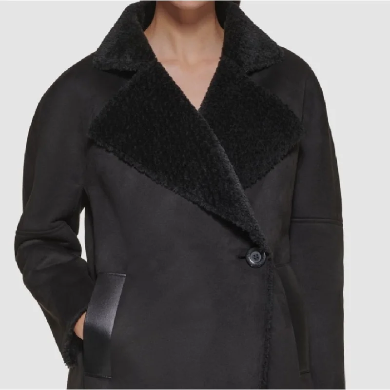 Leisure Travel Calvin Klein Women's Midi Warm Faux Coat Black Size Medium