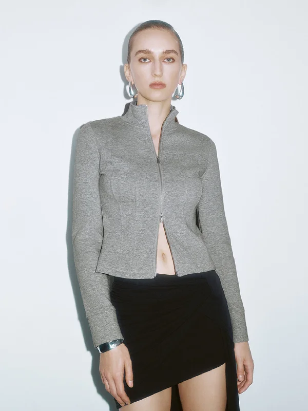Urban Style Cropped Zip Up Front Jackets