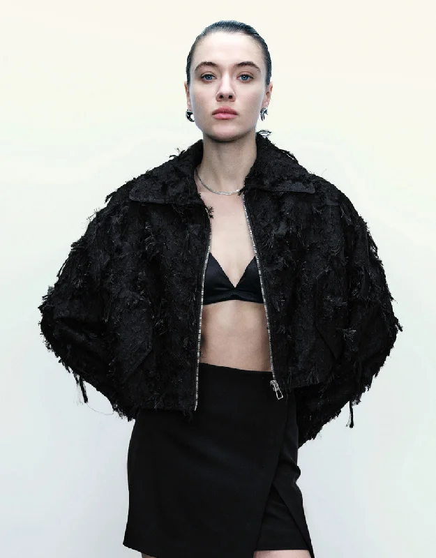 Classic Style Zipper Front Straight Jacket