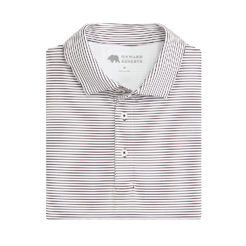 Warm Atmosphere Birdie Stripe Performance Polo - White/Maroon