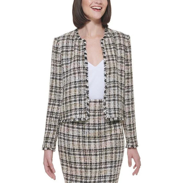 Noble Temperament Calvin Klein Women's Fringe Trim Tweed Jacket Black Size 12 Petite