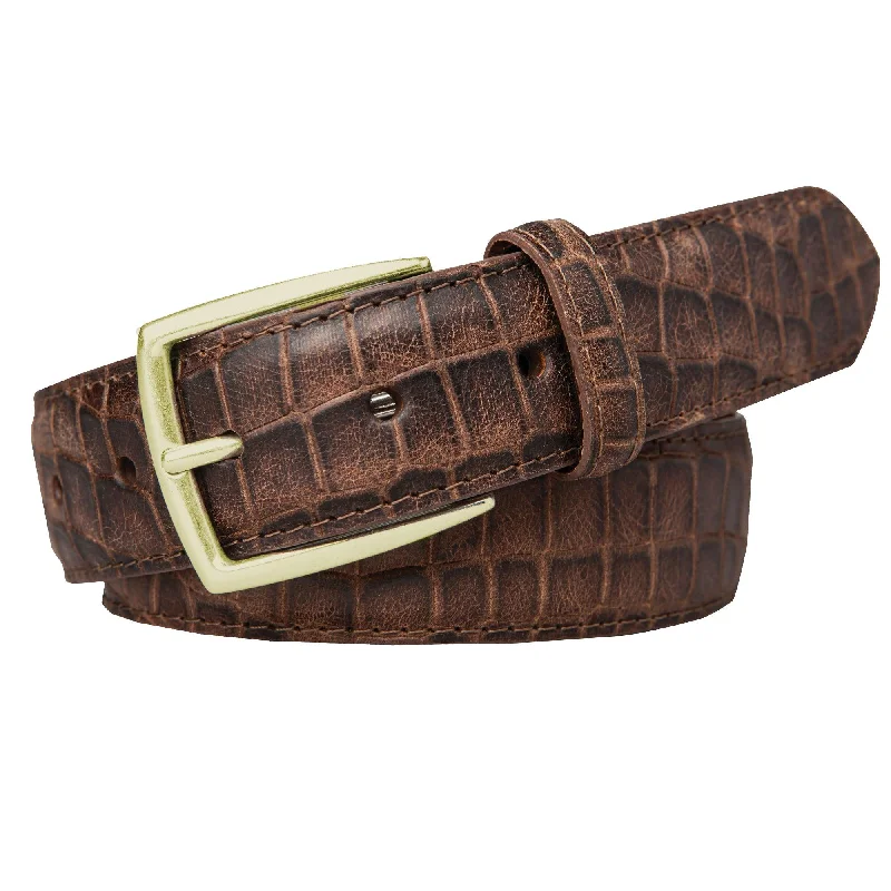 French Style 1 3/8" Embossed Dragon Belt - Cognac