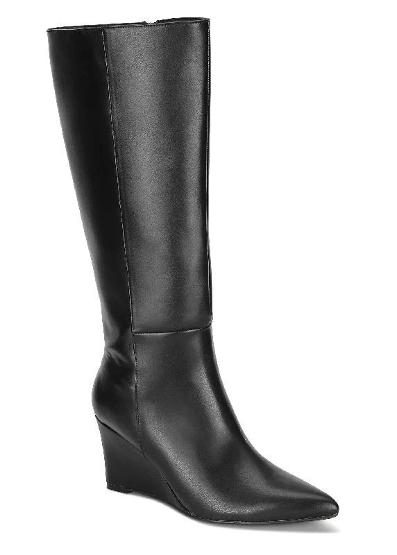 Retro Fashion Tall Wedge Boots - Black