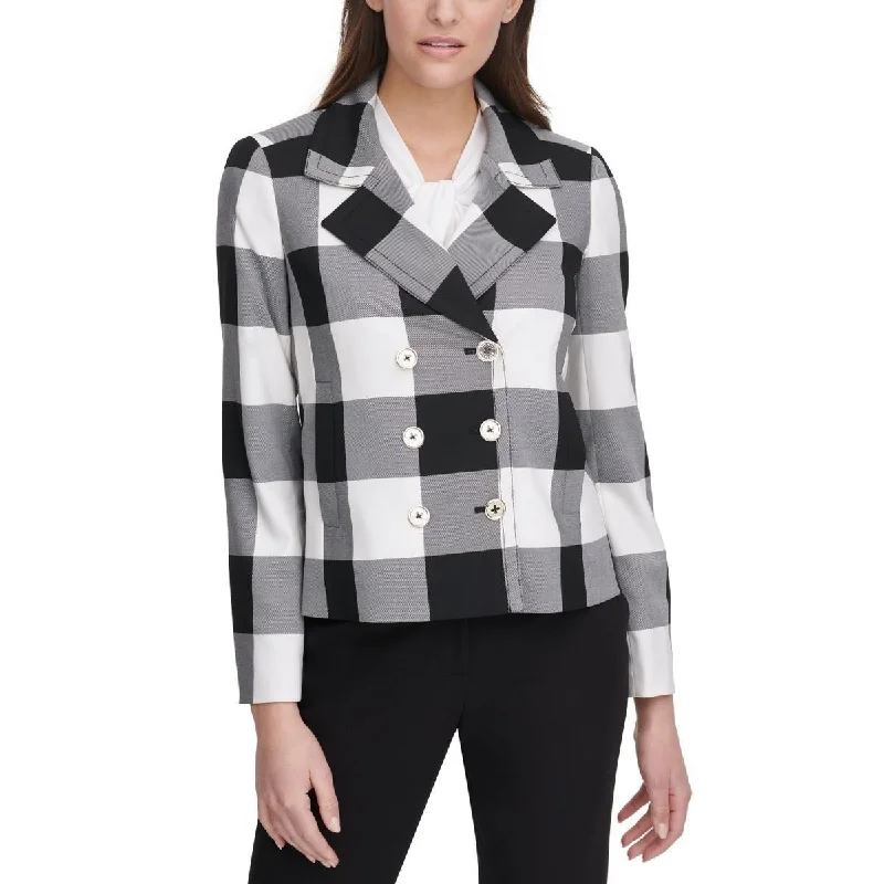 Multifunctional Style Tommy Hilfiger Women's Double Breasted Gingham Jacket Black Size 8
