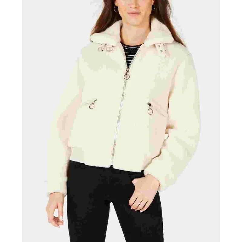 Comfort Fit Collection B Junior's Faux Fur Teddy Bomber Jacket White