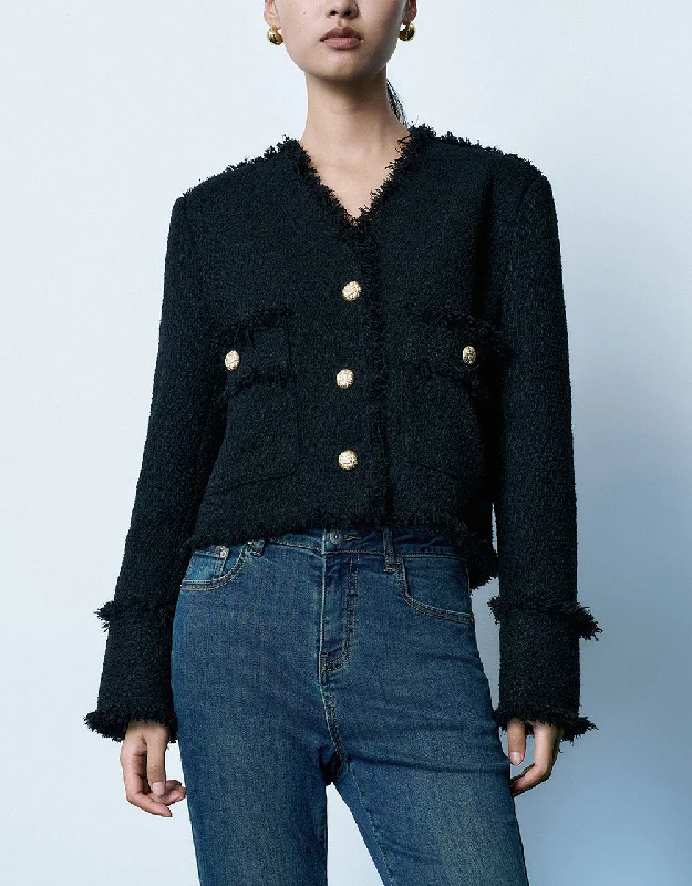 Soft Textures Raw Hem Tweed Jacket