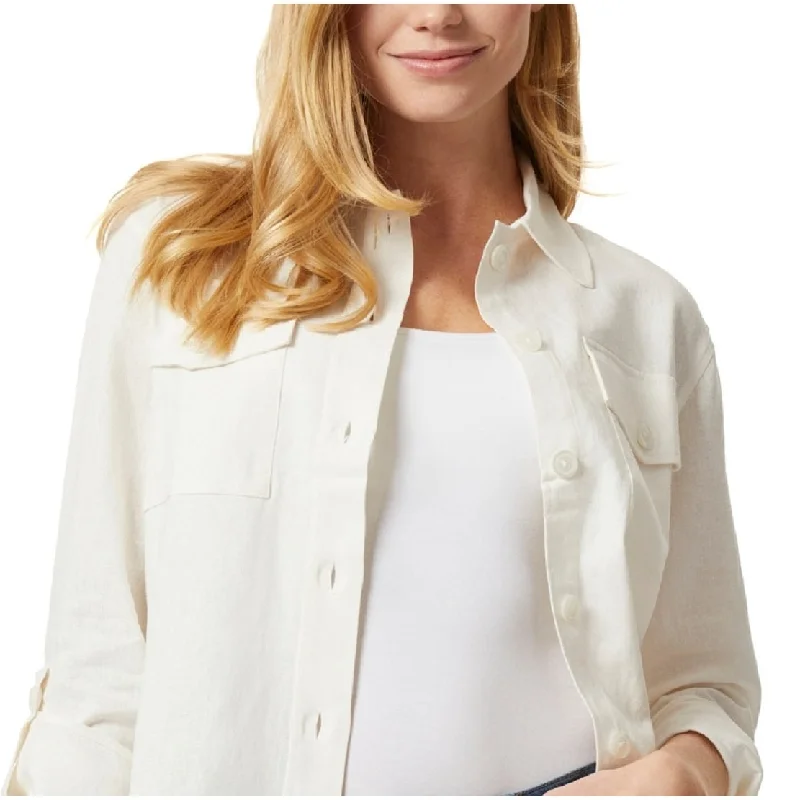 Ethnic Style Jones New York Women's Shacket With Rolled Tab Jacket White Size X-Large