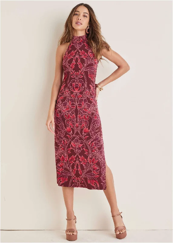 Sporty Elegance High Neck Midi Dress - Nouveau Tapestry