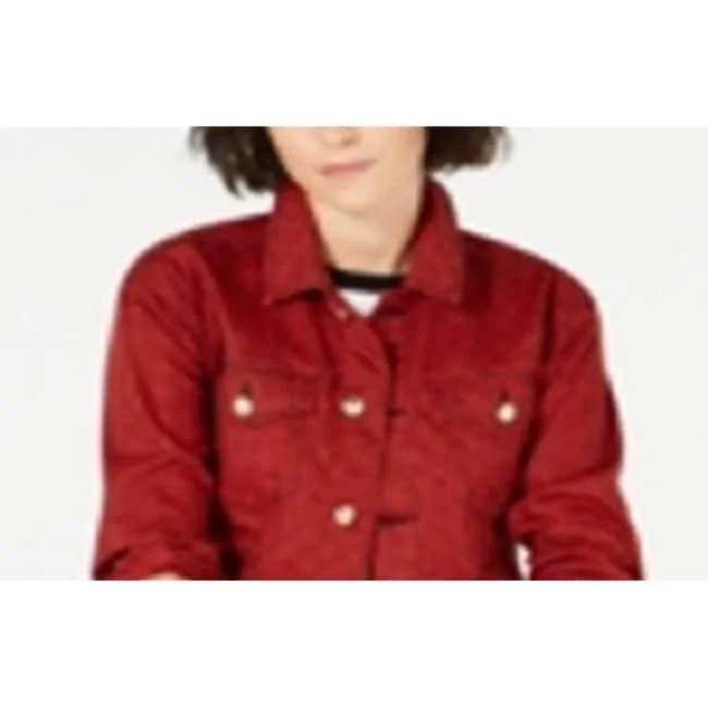 Creative Prints Juicy Couture Women's Printed Denim Mini Houndstooth Jacket Red Size X-Small