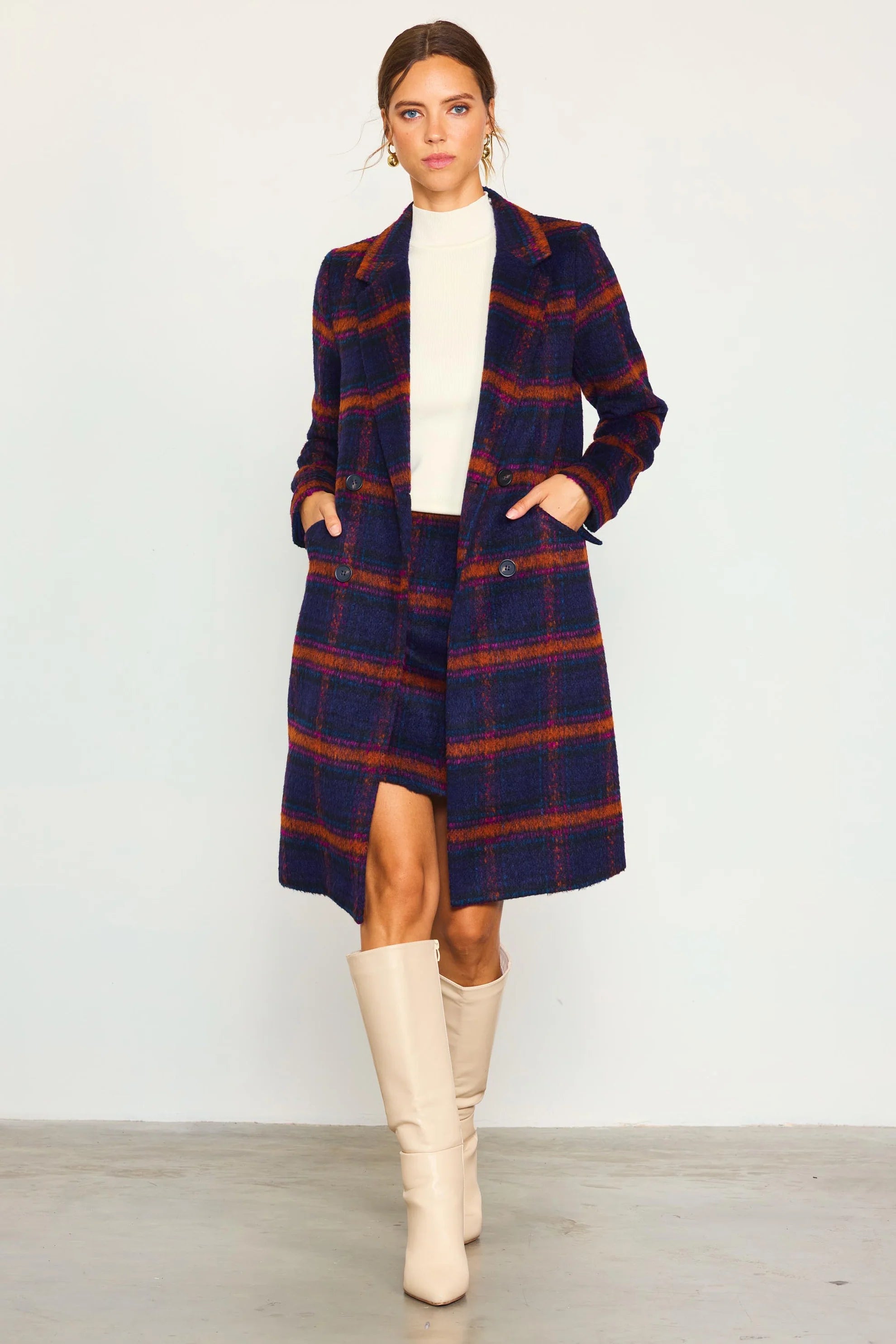 Versatile Comfort Double Breasted Plaid Coat