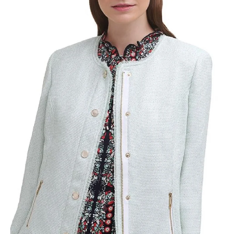 Celebrity Style Tommy Hilfiger Women's Zippered Textured Snap Front Frayed Wear To Work Jacket Green Size 16