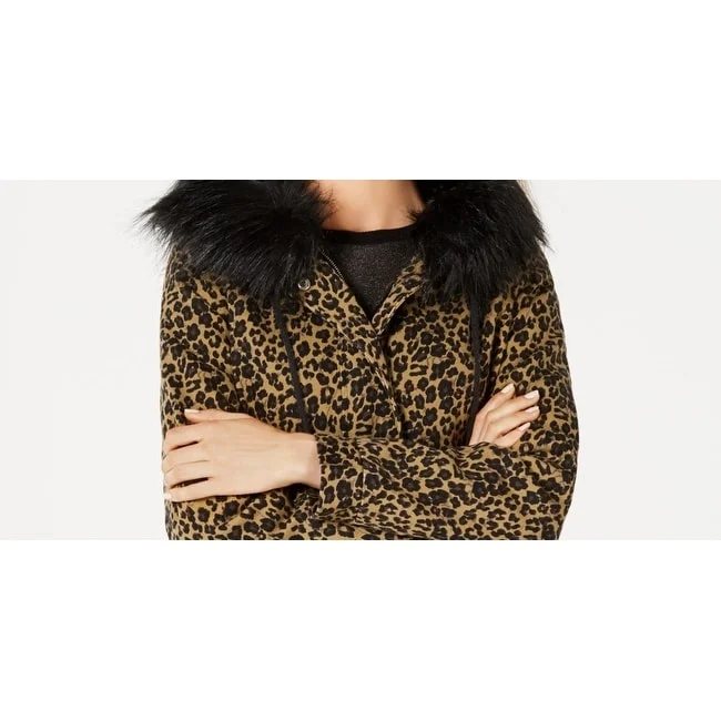 Comfortable And Casual Jou Jou Junior's Leopard Print Faux Trim Hooded Jacket Brown Size Small