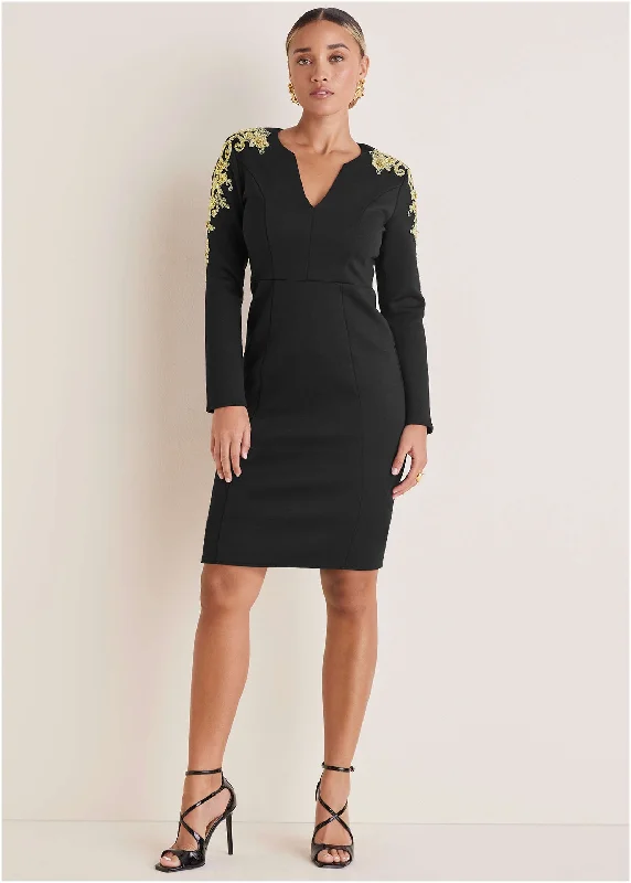Free And Casual Embellished Scuba Dress - Black