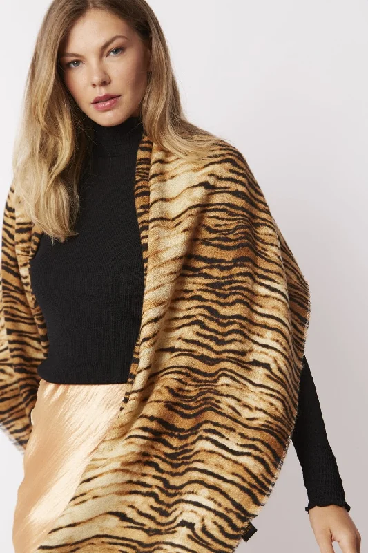 High Street Style Tiger Print Cashmere & Silk Wrap