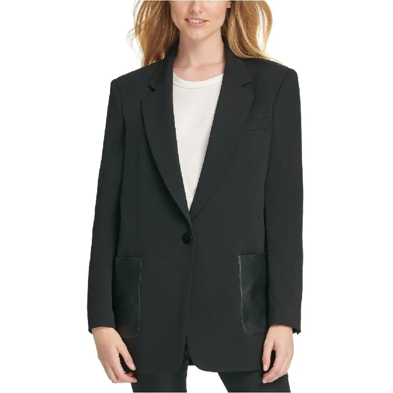 Wearable At Home Or Out Dkny Women's Faux-Leather-Pocket Jacket Black Size 2