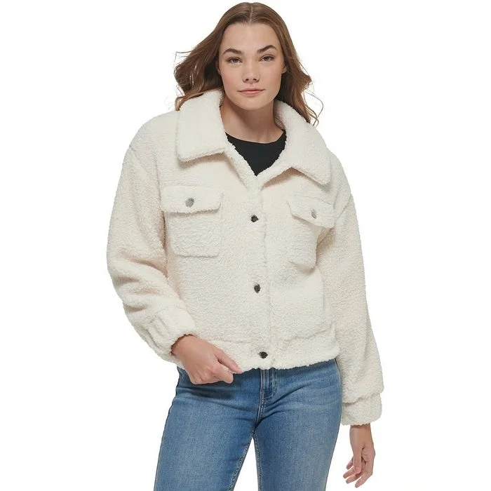 Street Fashion Calvin Klein Women's Snap Front Sherpa Jacket White Size X-Large