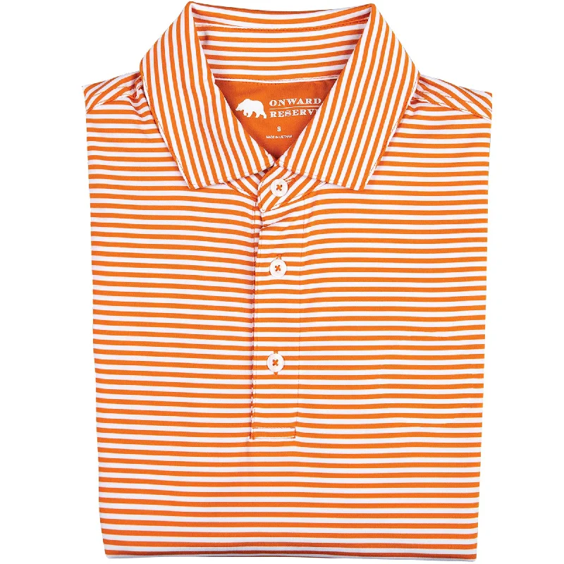 Feminine Charm Pro Stripe Performance Polo - Orange/White