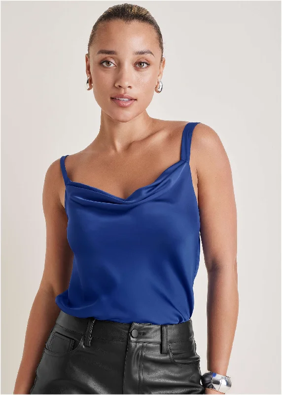 Loose Fit Cowl Neck Tank - Sodalite Blue