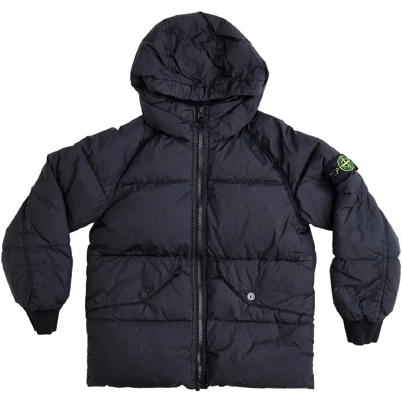 Youthful Street Fashion Stone Island Black Real Down Jacket