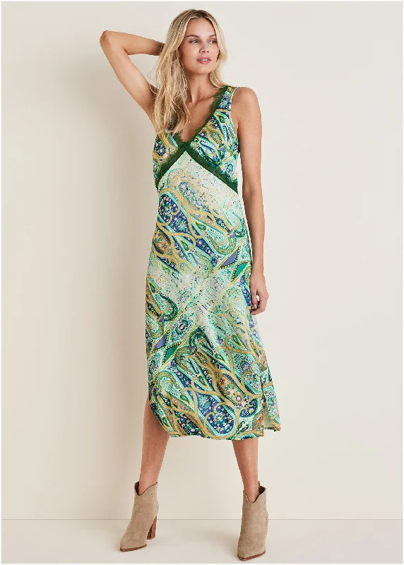 Personalized Outfit Lace Trim Midi Dress - Ethereal Paisley