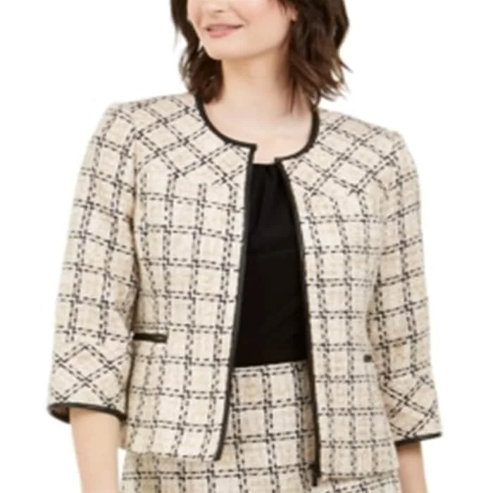 Relaxed Weekend Wear Karl Lagerfeld Paris Women's Checked Tweed Jacket Brown Size 6